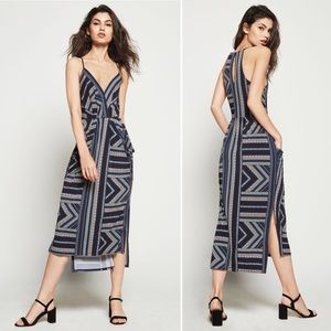 BCBGeneration Geo-Stripe Faux-Wrap Midi Dress